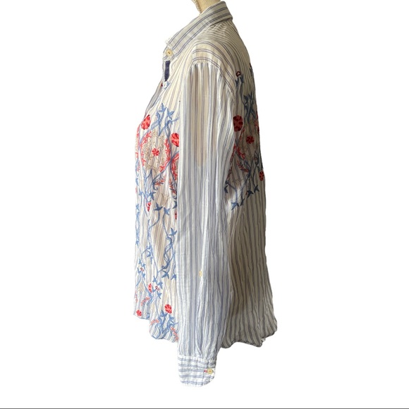 Johnny Was Striped Embroidered Button Up Shirt - Picture 4 of 8